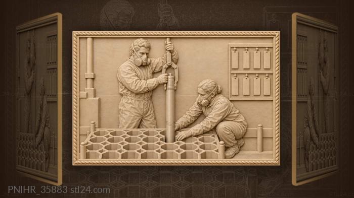 Worker checks alignment marks during loading 3d STL model