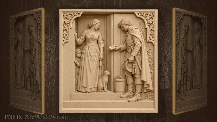 Young man gives a note to a maiden 3d STL model