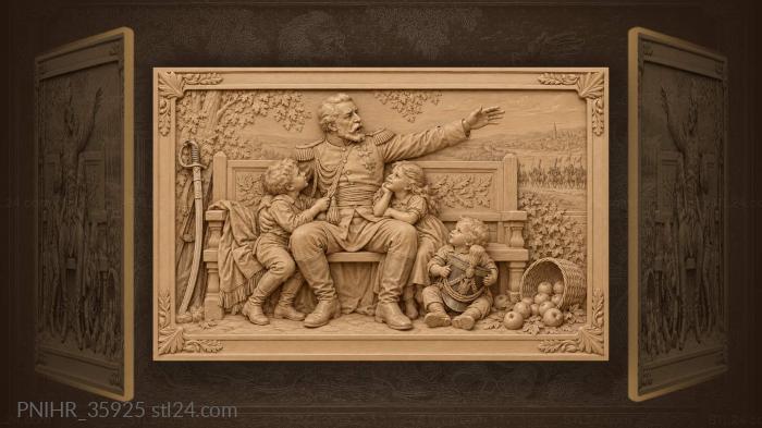 Three grandchildren crowd around old commander 3d STL model