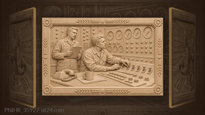 Shift engineer flipping switches at the control desk 3d STL model