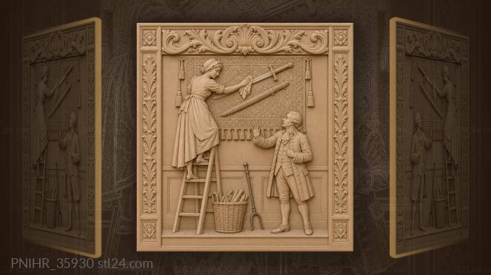 Medieval hearth scene with sword and maid 3d STL model
