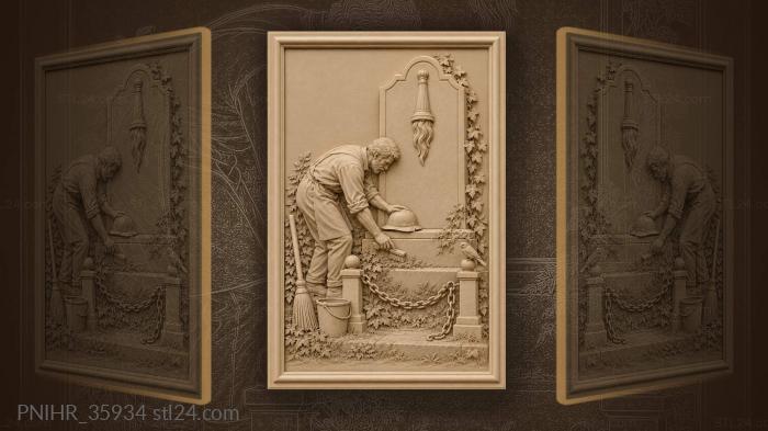 Caretaker brushes moss from inscription 3d STL model