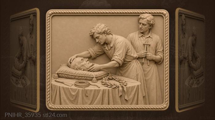 Sculptor assistant shifting a mask on velvet 3d STL model