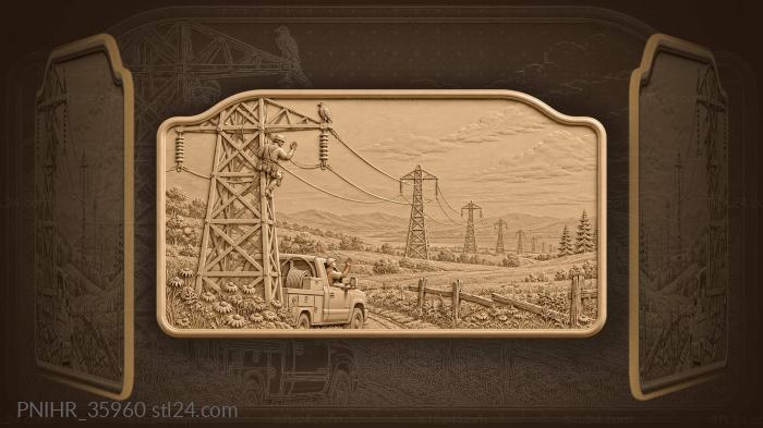 Power lines distant lineman wildflowers 3d STL model