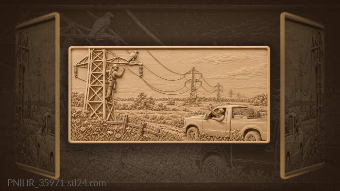 Power lines rural landscape worker 3d STL model