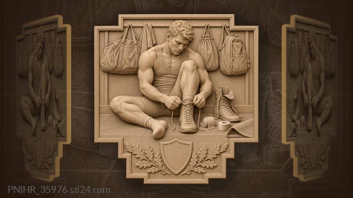 Wrestler tying boot before fight 3d STL model