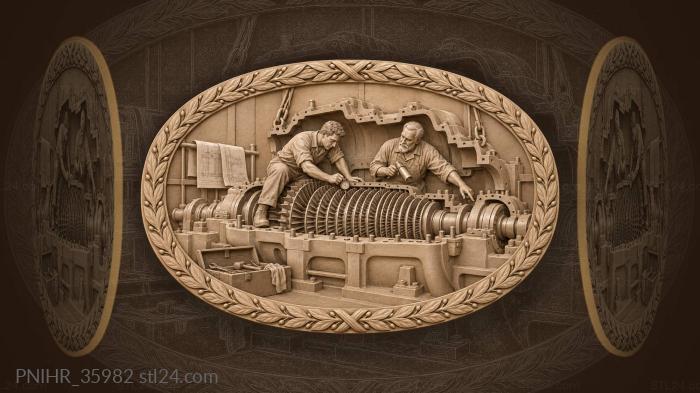 Mechanic gauging the blades of an open turbine 3d STL model