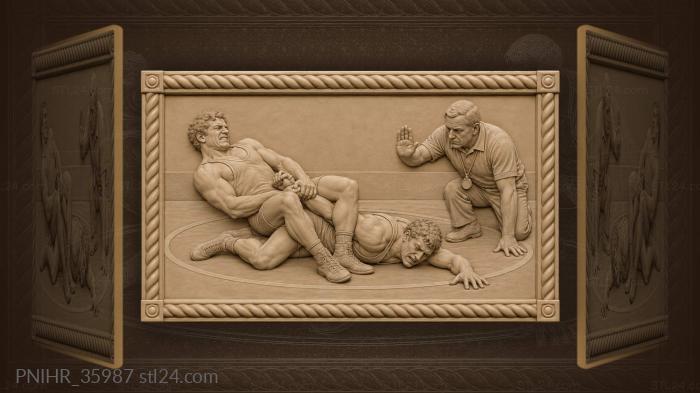 Two wrestlers grapple on the mat 3d STL model