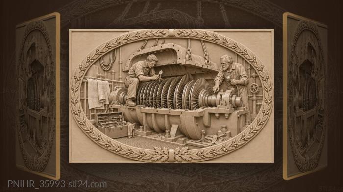 Old master lighting the rows of turbine blades 3d STL model