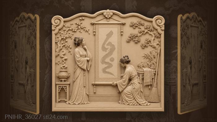 Scholar adjusting hanging scroll with incense 3d STL model