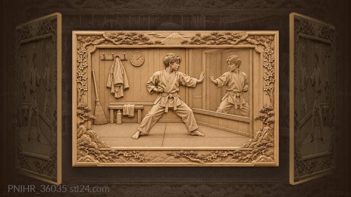 Student pivots through kata by hanging gi 3d STL model