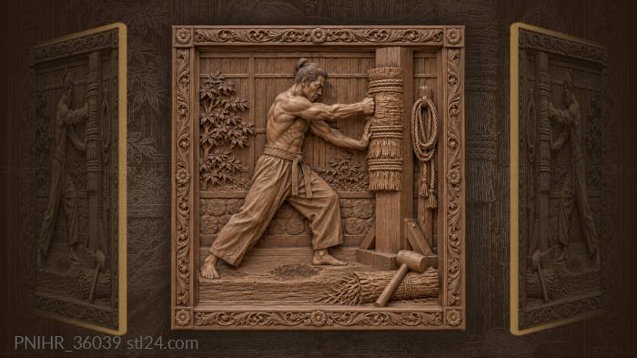 Martial arts training post with rope 3d STL model