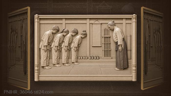 Teacher returns bow beside practice staffs 3d STL model