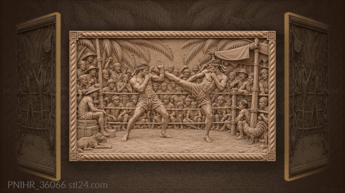 Rivals spar while villagers referee 3d STL model