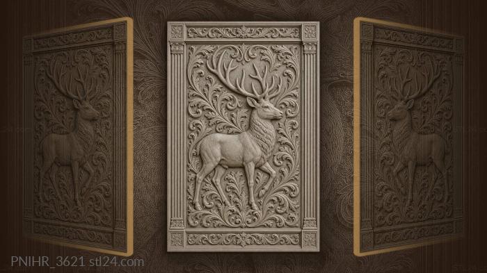 Stag profile among swirling foliage 3d STL model