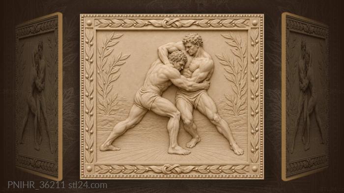 Wrestlers locked in fierce embrace 3d STL model