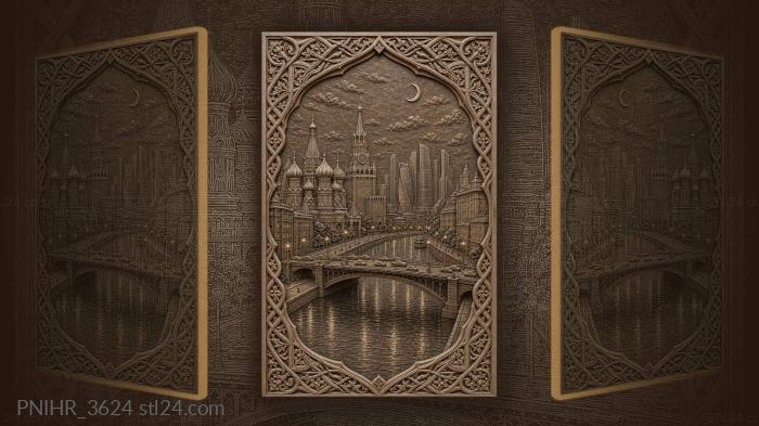 Moscow night river skyline view 3d STL model