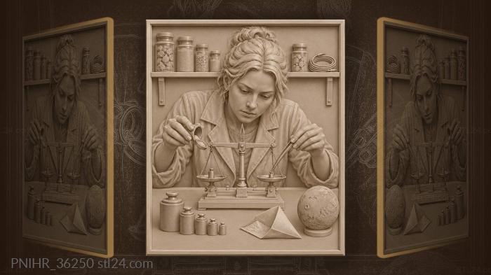 Young chemist with apothecary scales 3d STL model