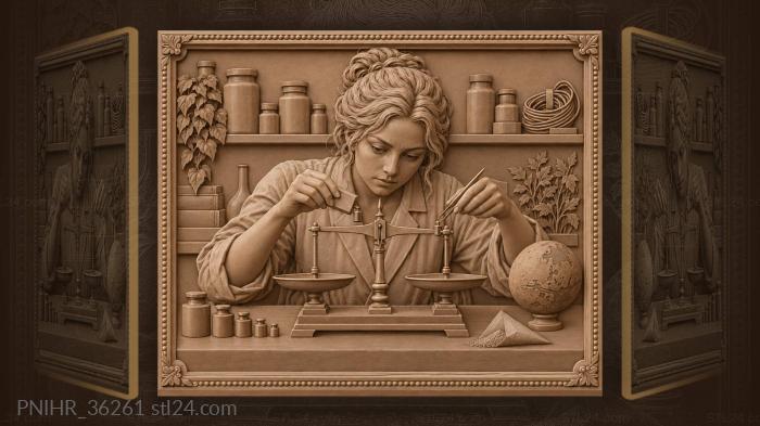 Young chemist with apothecary scales precision 3d STL model