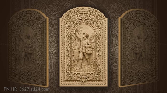 Ancient postman with floral frame 3d STL model