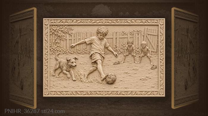 Street footballer dribbles toward sandal goalposts 3d STL model