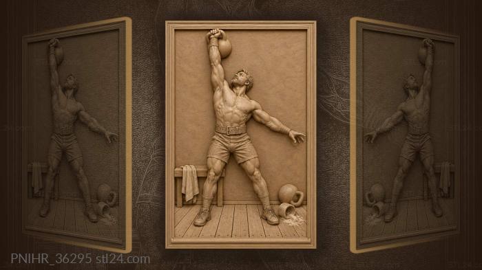 Kettlebell lifter locks weight overhead 3d STL model