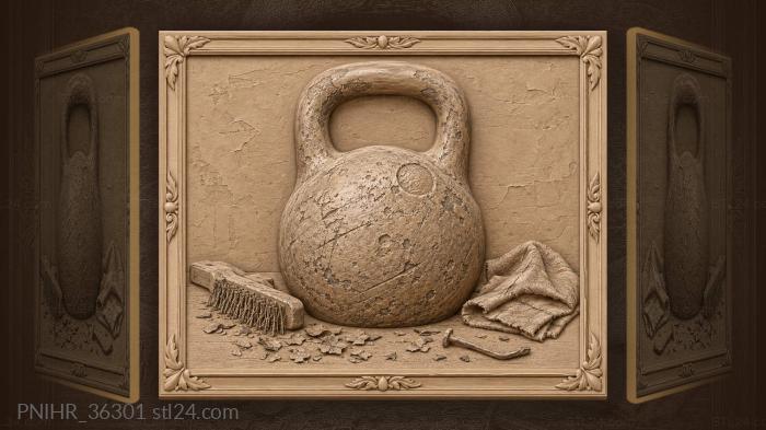 Old kettlebell gym tools still life 3d STL model