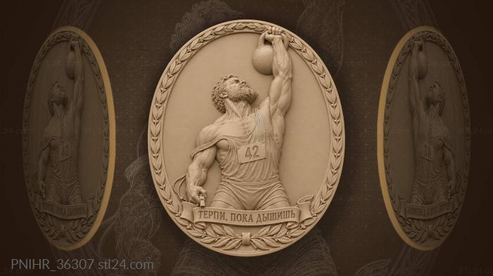 Bearded athlete completes overhead kettlebell lift 3d STL model