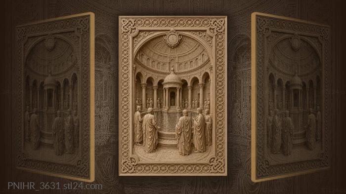 Ancient bathhouse with figures and clock 3d STL model
