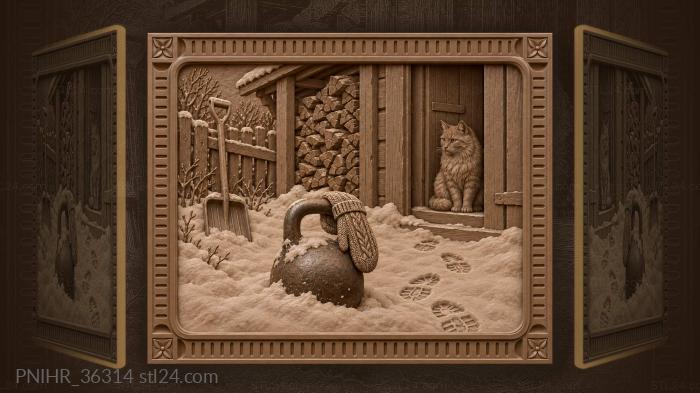 Winter kettlebell snowy village scene 3d STL model