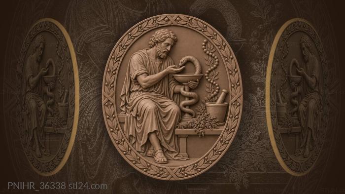 Coaxing pharmacist guides serpent toward medicine bowl 3d STL model