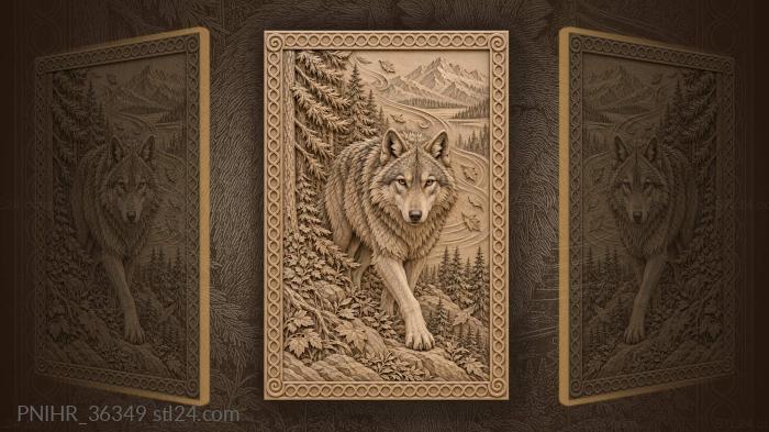Snow swirls behind the walking wolf 3d STL model