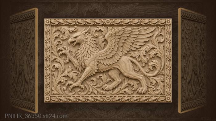 Leaves whirl around the prowling griffin 3d STL model