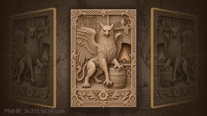 Fire in a brick hearth behind the griffin 3d STL model