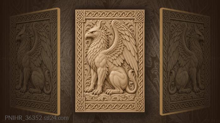 Eagle wings folded against the knotwork 3d STL model