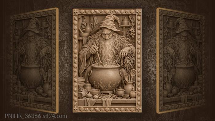 Sorcerer leaning on herbs beside the pot 3d STL model