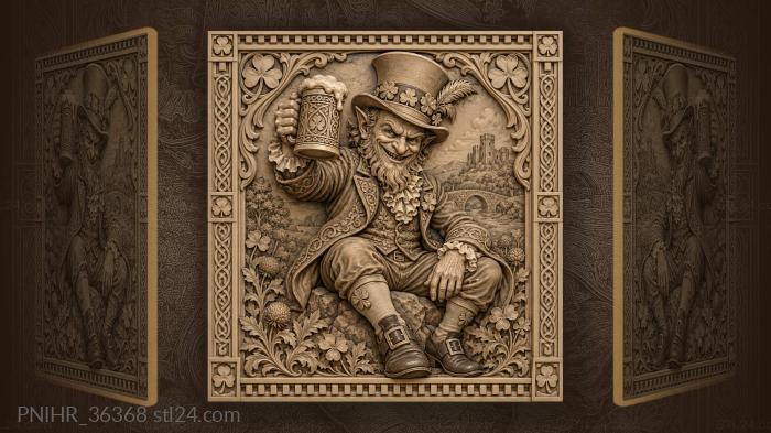 Dandy leprechaun in a ruffled collar drinking 3d STL model