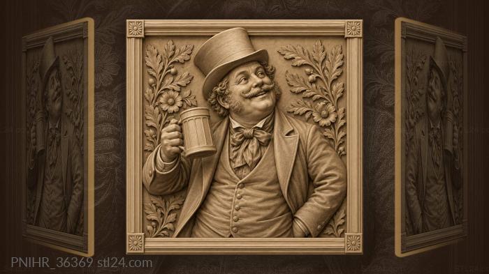 Cheerful dandy with a drink among leaves 3d STL model