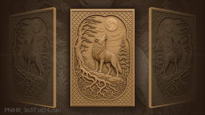 Lone wolf on hillside under moon 3d STL model