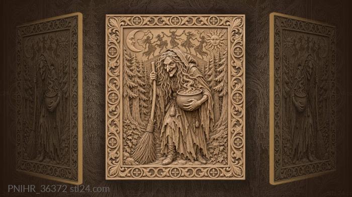 Witch with cauldron and broom among dancers 3d STL model