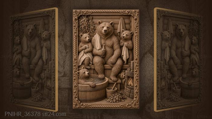 Bears with towels and a bottle steaming 3d STL model