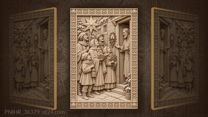 Winter carolers festive doorway scene 3d STL model