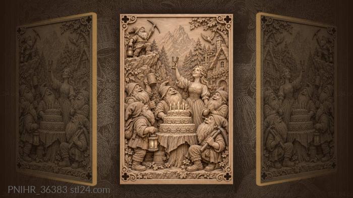Dwarves birthday feast with lady 3d STL model