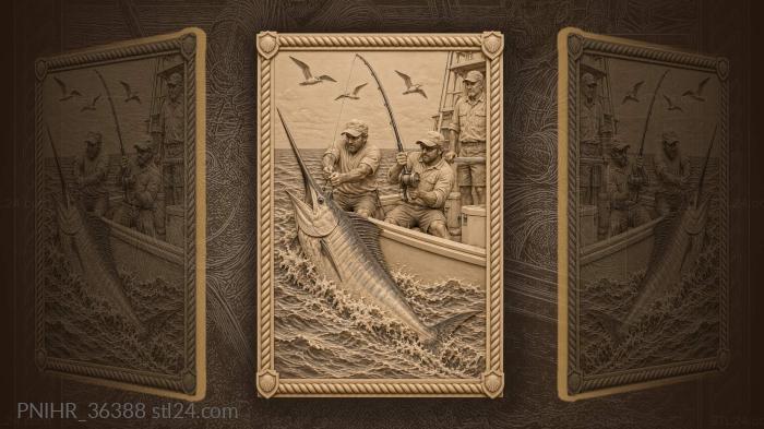 Offshore fishers haul marlin aboard 3d STL model