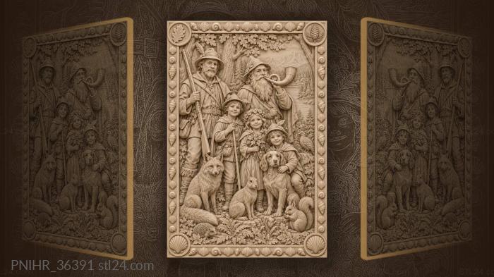 Family with a horn and forest animals 3d STL model