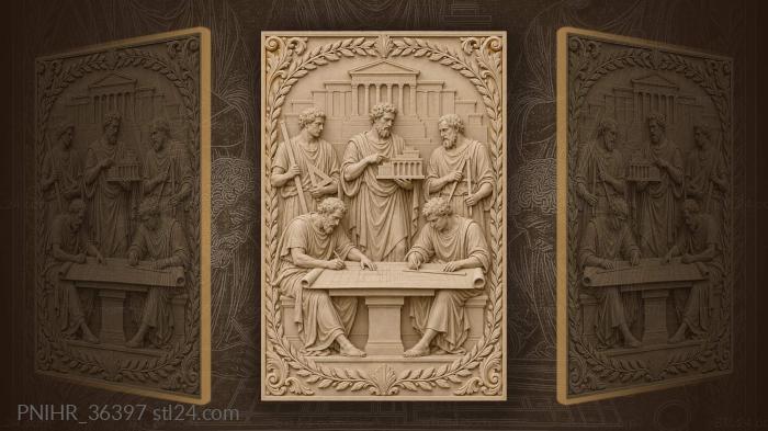Builders holding a model of the facade 3d STL model
