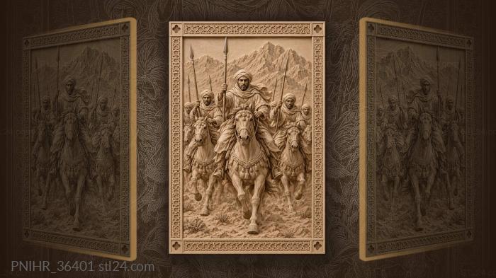 Horsemen in robes racing toward the mountains 3d STL model