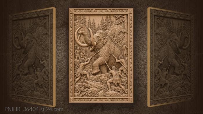 Mammoth raising tusks against the hunters 3d STL model