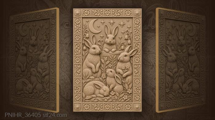 Rabbit family peering out on starry night 3d STL model