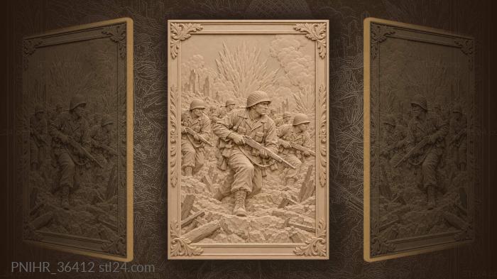 Soldiers advance through battlefield smoke 3d STL model